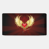 Rood Hart met Gouden Vleugels Spandoek (Horizontaal)