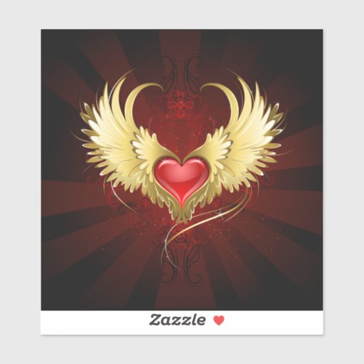 Rood Hart met Gouden Vleugels Sticker (Vel)