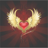 Rood Hart met Gouden Vleugels Sticker (Voorkant)