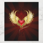 Rood Hart met Gouden Vleugels Wijn Etiket (Enkel label)