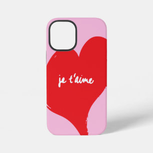 Rood hart met je t’aime-tekst op roze achtergrond iPhone 12 mini hoesje