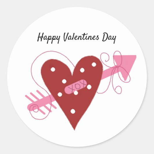 Rood hart met Pijl-Valentijnsdag Ronde Sticker (Voorkant)