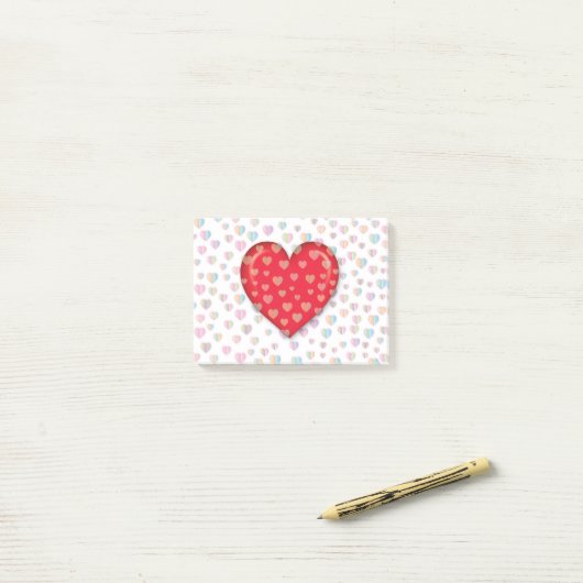 rood hart met spiekelpatroon post-it® notes (Op bureau)