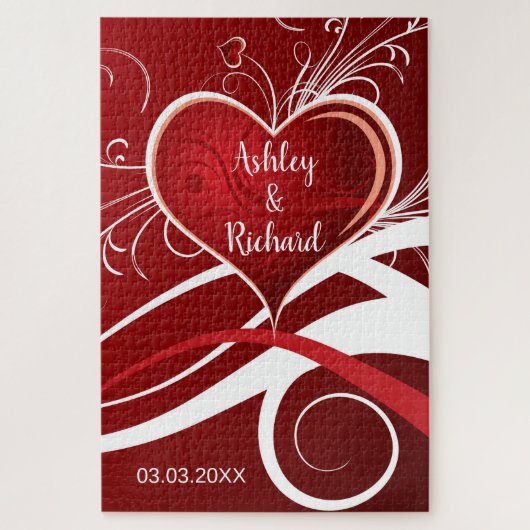 Rood hart met wervelingen legpuzzel (Verticaal)