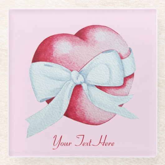 rood hart met wit boogvormig origineel kunstontwer glazen onderzetter (Voorkant)