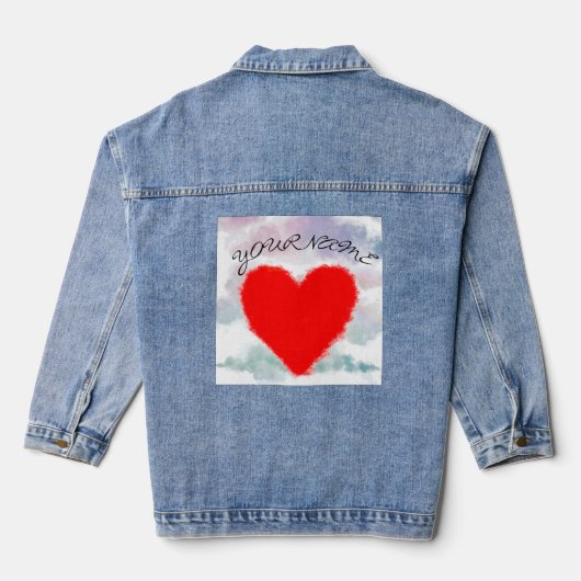 ROOD HART MET WOLKEN DENIM JAS CUSTOM NAAM DENIM JACKET (Achterkant)