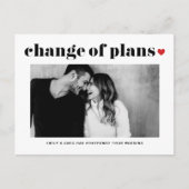 Rood hart Moderne wijziging van plannen bruiloft Aankondigingskaart (Voorkant)