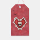 Rood hart omzoomd met Botten witte schedel Cadeaulabel (Voorkant)
