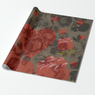Rood hart op mooie  bloem cadeaupapier