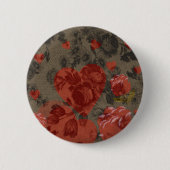 Rood hart op mooie  bloem ronde button 5,7 cm (Voorkant)