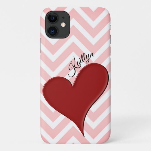 Rood hart op roze Chevron Stripe telefoontas Case-Mate iPhone Case (Achterkant)