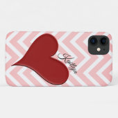 Rood hart op roze Chevron Stripe telefoontas Case-Mate iPhone Case (Achterkant (horizontaal))