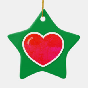 Rood hart op speciaal ontworpen kerstmis met Star Keramisch Ornament