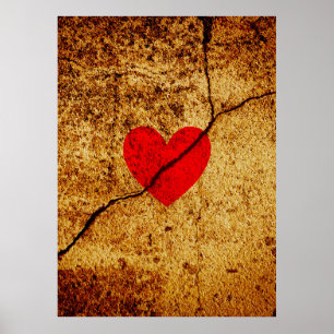 Rood hart van de valentijn op een gekraakte wand poster