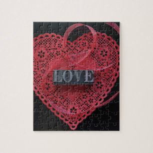 Rood hart vrolijk met liefdeswoord legpuzzel
