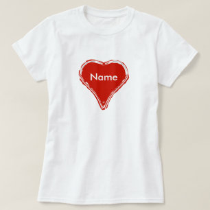 Rood hart wacht op naam t-shirt