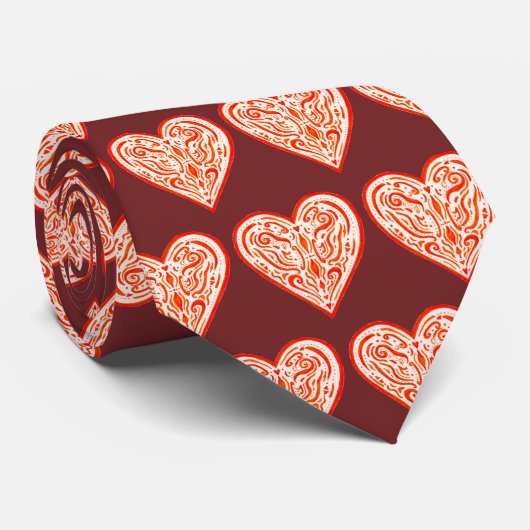 Rood hartpatroon stropdas (Opgerold)