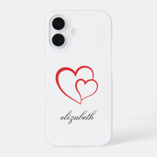 rood hartvormig met witte achtergrond gepersonalis iPhone 16 hoesje