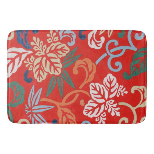 Rood Hawaiiaans Japans Kimono: Bloemen Badmat (Voorkant)