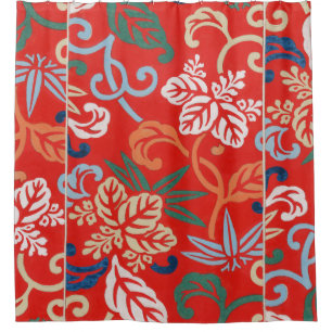 Rood Hawaiiaans Japans Kimono: Bloemen Douchegordijn