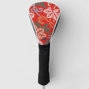 Rood Hawaiiaans Japans Kimono: Bloemen Golfheadcover