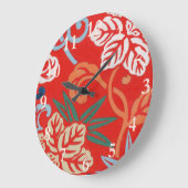 Rood Hawaiiaans Japans Kimono:  Bloemen Grote Klok (Hoek)