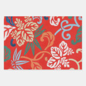 Rood Hawaiiaans Japans Kimono:  Bloemen Inpakpapier Vel (Voorkant)