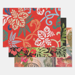 Rood Hawaiiaans Japans Kimono: Bloemen Inpakpapier Vel
