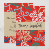 Rood Hawaiiaans Japans Kimono:  Bloemen Kaart (Voorkant / Achterkant)