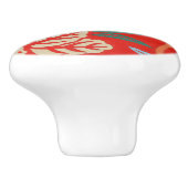 Rood Hawaiiaans Japans Kimono:  Bloemen Keramische Knop (Zijkant)