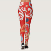 Rood Hawaiiaans Japans Kimono: Bloemen Leggings (Achterkant)