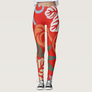 Rood Hawaiiaans Japans Kimono: Bloemen Leggings