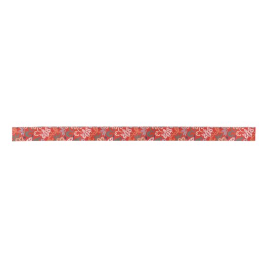 Rood Hawaiiaans Japans Kimono:  Bloemen Lint (Voorkant)