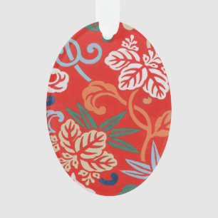 Rood Hawaiiaans Japans Kimono:  Bloemen Ornament