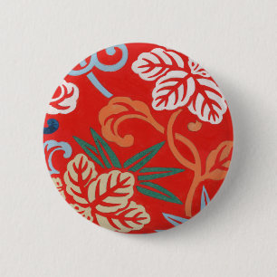 Rood Hawaiiaans Japans Kimono:  Bloemen Ronde Button 5,7 Cm