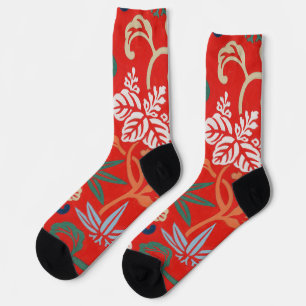 Rood Hawaiiaans Japans Kimono: Bloemen Sokken