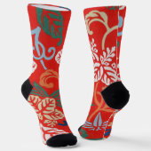 Rood Hawaiiaans Japans Kimono: Bloemen Sokken (Gebogen)