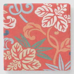 Rood Hawaiiaans Japans Kimono:  Bloemen Stenen Onderzetter