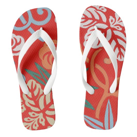 Rood Hawaiiaans Japans Kimono:  Bloemen Teenslippers (Voetbed)