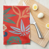 Rood Hawaiiaans Japans Kimono:  Bloemen Theedoek (Quarter Fold)