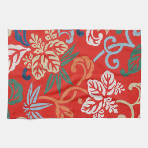 Rood Hawaiiaans Japans Kimono: Bloemen Theedoek