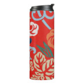 Rood Hawaiiaans Japans Kimono: Bloemen Thermosbeker (Gedraaid links)