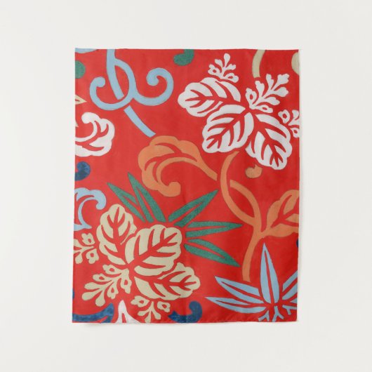 Rood Hawaiiaans Japans Kimono:  Bloemen Wandkleed (Voorkant)