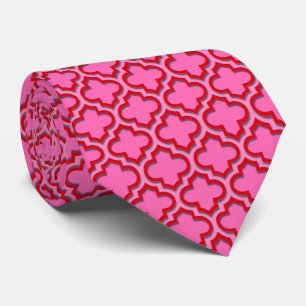 Rood heet roze Marokkaans vierbladpatroon #5DS Stropdas
