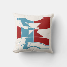 Rood Helder Blauw Gebogen Geometrisch Ontwerp Kussen