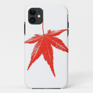 Rood herfstblad op wit iPhone 11 hoesje