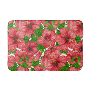 Rood hibiscus patroon II Badmat