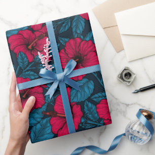 Rood hibiscus verpakkingspapier cadeaupapier