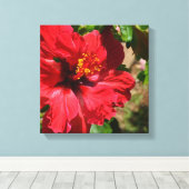 Rood Hibiscus verpakt Canvas Afdruk (Insitu (Houten vloer))