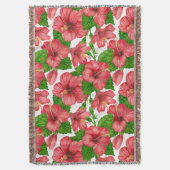 Rood hibiscus waterverf patroon deken (Voorkant Verticaal)